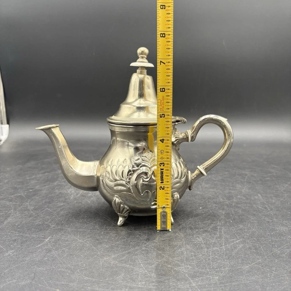 Vtg Moroccan HandMade Silverplate Footed Ornate Teapot Theirr Sidi Abderahmine